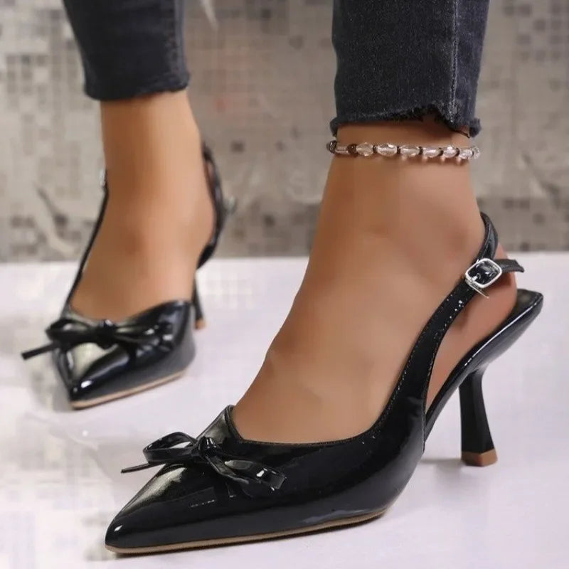 Bow Strap Fashion Pointed Toe Shallow Mouth Stiletto 2026 Plus Size Bag Toe Sandals
