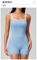Tight Fitting One-piece Yoga Suit Women Color Bloack Square Collar Hollow Out Backless Butt-Lifting Gym Sports Short Jumpsuit