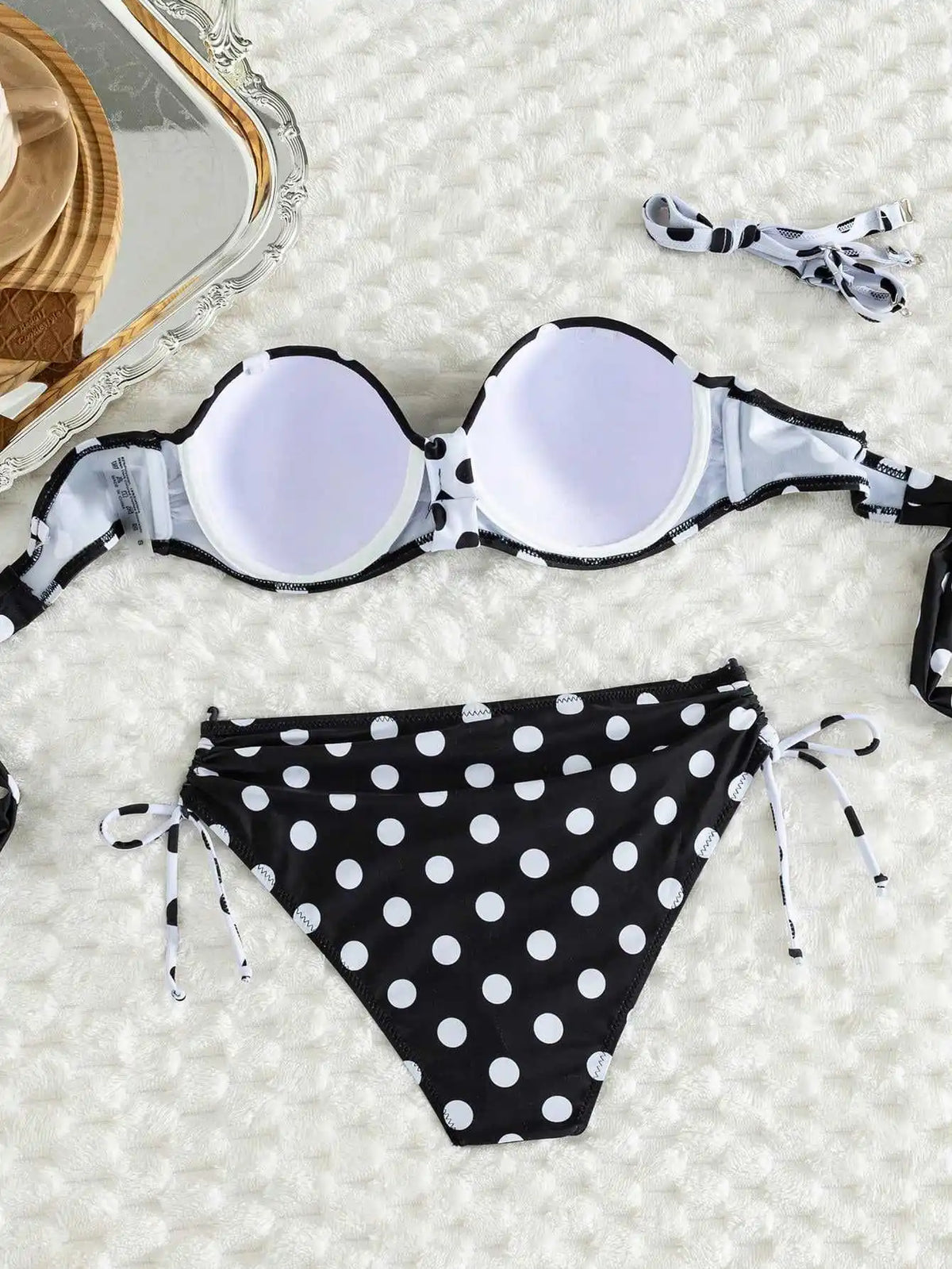 Sexy Black Polka Dot Print Bikini Set 2026 Women Pleate Push Up Drawstring Side High Waist Swimsuit Beach Bathing Suit Swimwear