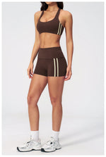 Tight Color Contrast Yoga Suit 2 Pieces Women V Neck Sports Bra Pleate High Waist Shorts Gym Running Fitness Suits Tracksuit