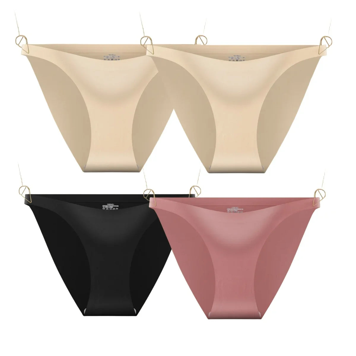 4Pcs/Set Ice Silk Bikini Panties Women Sexy Briefs Low Rise Underwear Seamless Underpants Solid Color Ultra-thin Lingerie M-XL