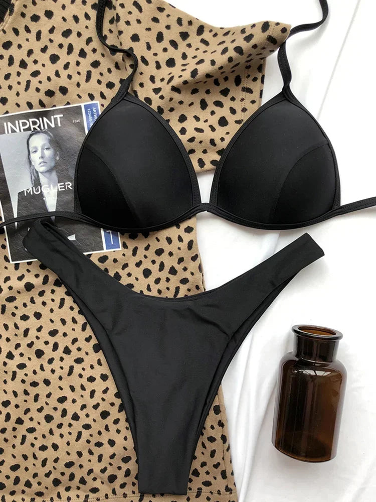Sexy Halter Push Up Bra Cup Bikini 2025 Women Swimsuit Female Swimwear Two Pieces Bikini set Brazilian Bathing Suit Swim Beach