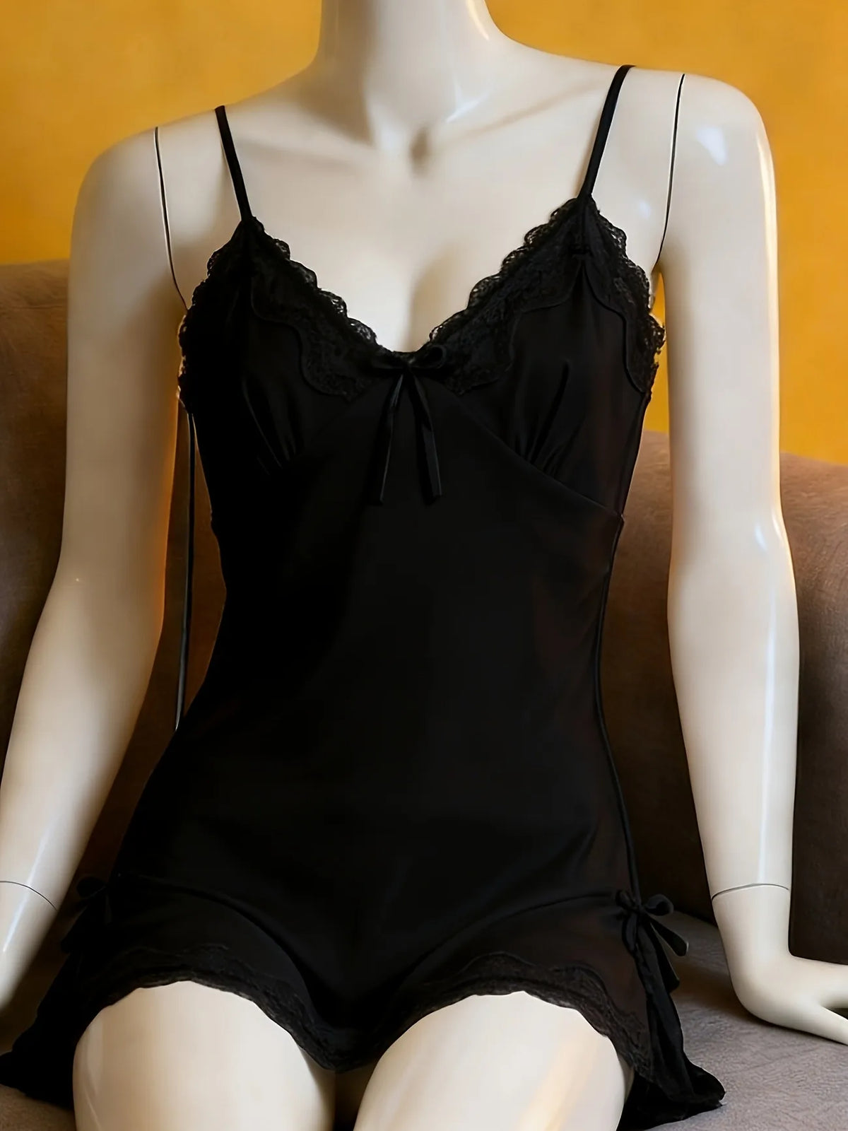 Women Satin Nightdress Lace Trim Slip Dress Sexy Spaghetti Strap Sleepwear Silky Smooth Nightgown Elegant Lingerie Home Wear