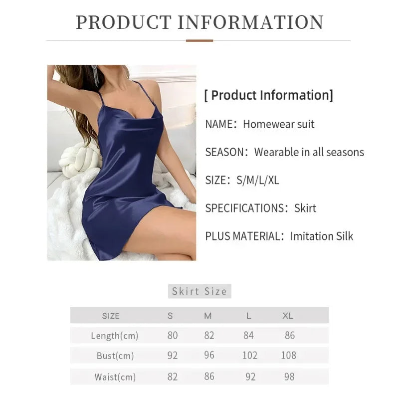 Sexy Solid Color Backless Nightgown for Women Luxury Summer Simulation Silk Thin Dress Home Wear Sleepwear Suspenders Skirt Gift