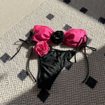DEKA Pink 3D Flower Bandeau Bikinis Sets 2026 Sexy Swimsuit Women String Micro thong Swimwear Bathing Suit Beach Wear Bikini