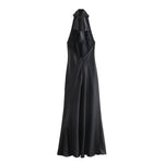 Elegant Solid Color Satin Halter Lace Up Long Dress Sexy Off Shoulder Backless Sleeveless Bodycon Dresses New Lady Party Robe