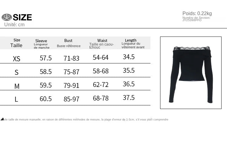 Y2K Streetwear Lace Long-Sleeve Off-Shoulder Top for Women American Style Slim-Fit Hot Girl T-Shirt Lady Spring Autumn Outfit