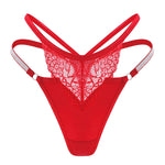 Women Red Lace Thong G-string With Shiny Rhinestone Straps Low Rise Mesh Panties Lingerie For Nightwear Ladies Sexy Underwear