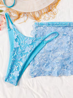 Sexy Sequin Pink Bikini Set Women Shiny Push Up Bra Thong Mesh Drawstring Skirt 3 Piece Swimsuit Bathing Suit Holiday Swimwear