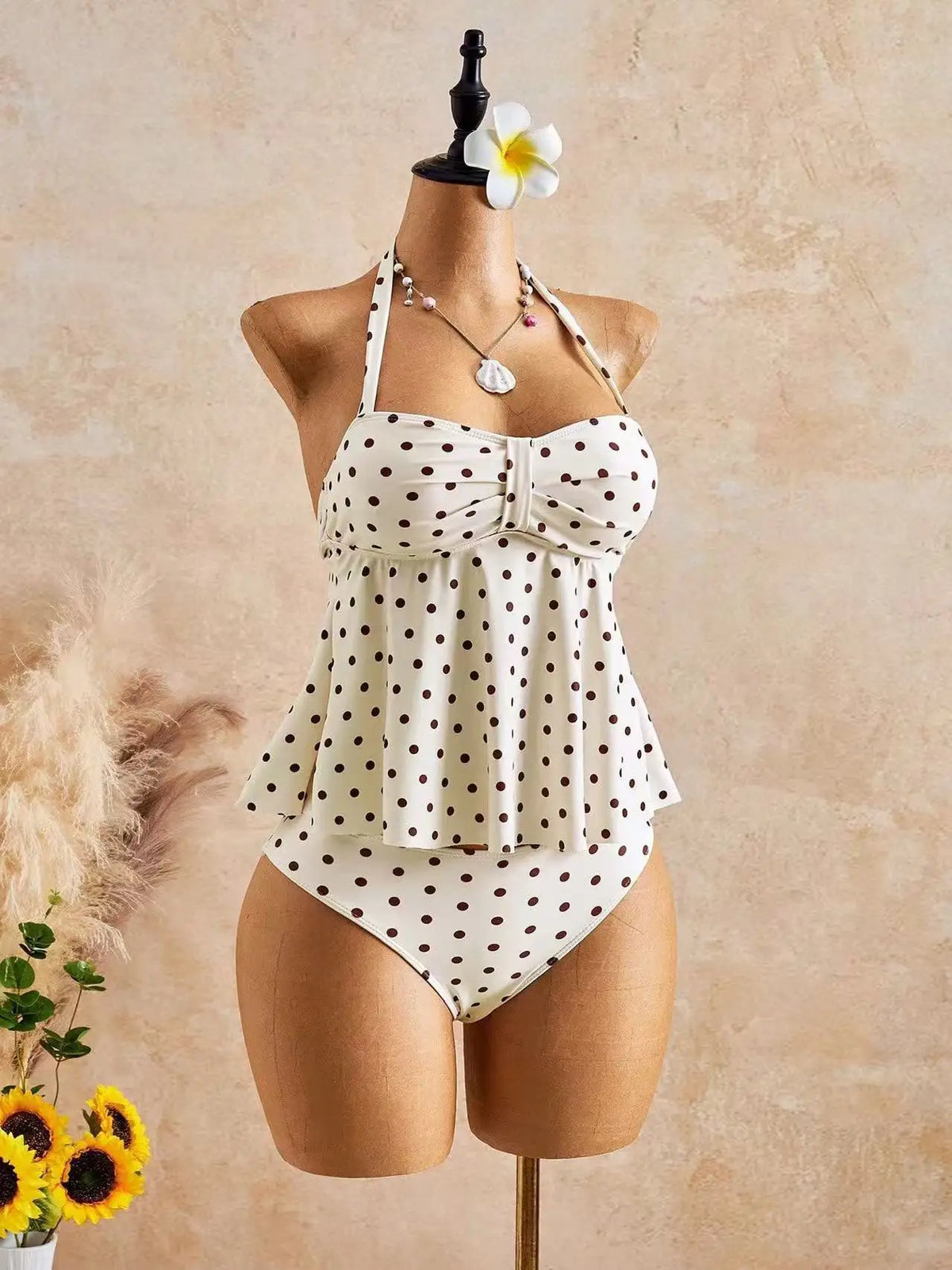 Vintage Polka Dot Print Bikini Set 2026 Women Halter Front Metal Buckle Tank Top High Waist Swimsuit Beach Bathing Suit Swimwear