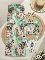 DEKA 3 Pieces Flower Bikini Sexy Women Swimsuit Halter Swimwear Female Cover Up Printed Bikini Set Beachwear Bathing Suits