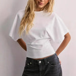 Women Solid Color Round Neck T-Shirt Breathable Casual Top Summer Short Sleeve Pullover Tee for Work Daily Wear Parties