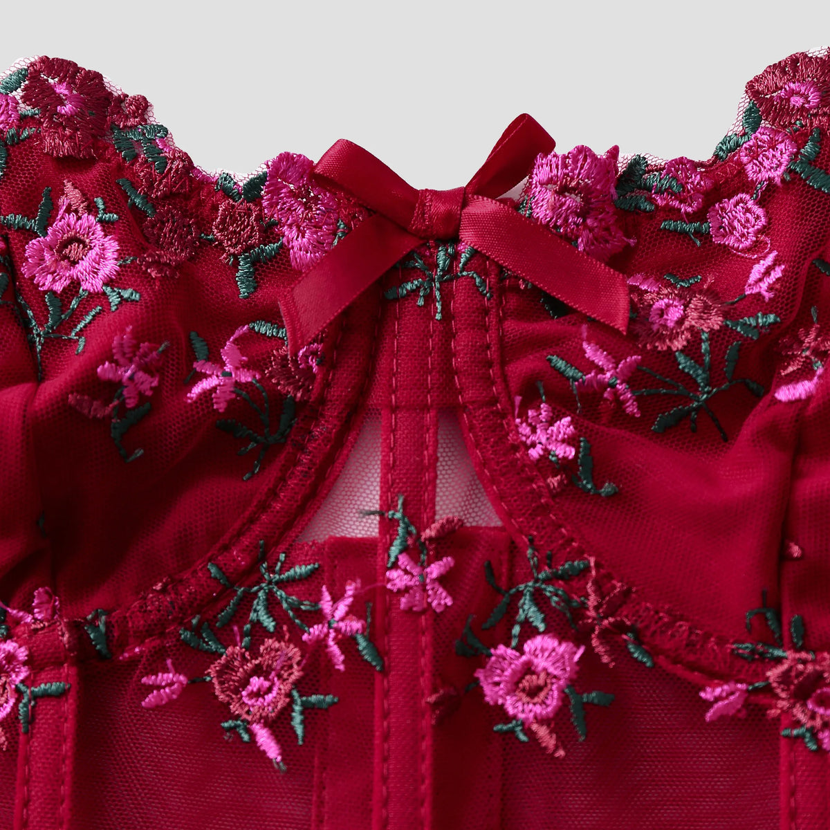 Sexy Lace Floral Embroidery Bow Corset For Women Camisole Sheer Mesh Fishbone Slim Crop Top Wired Bra Camis Festival Lingerie