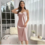 New Sexy Solid Color Long Nightdress Women's Pajamas Ice Silk Sexy Seductive Silk Stain Halter Pajamas Fashion Home Wear