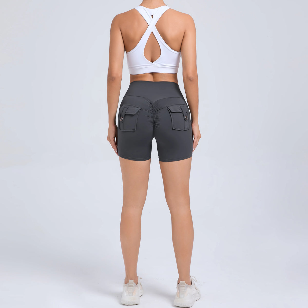 Peach Butt Fitness Shorts Women's Exercise Three-Quarter Pants Cargo Air Dry Pocket Yoga Tight Lift Summer