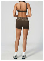Breathable Striped Patchwork Yoga Clothing Women Fake Two-piece Sports Bra Folding High Waist Shorts Gym Running Fitness Suit