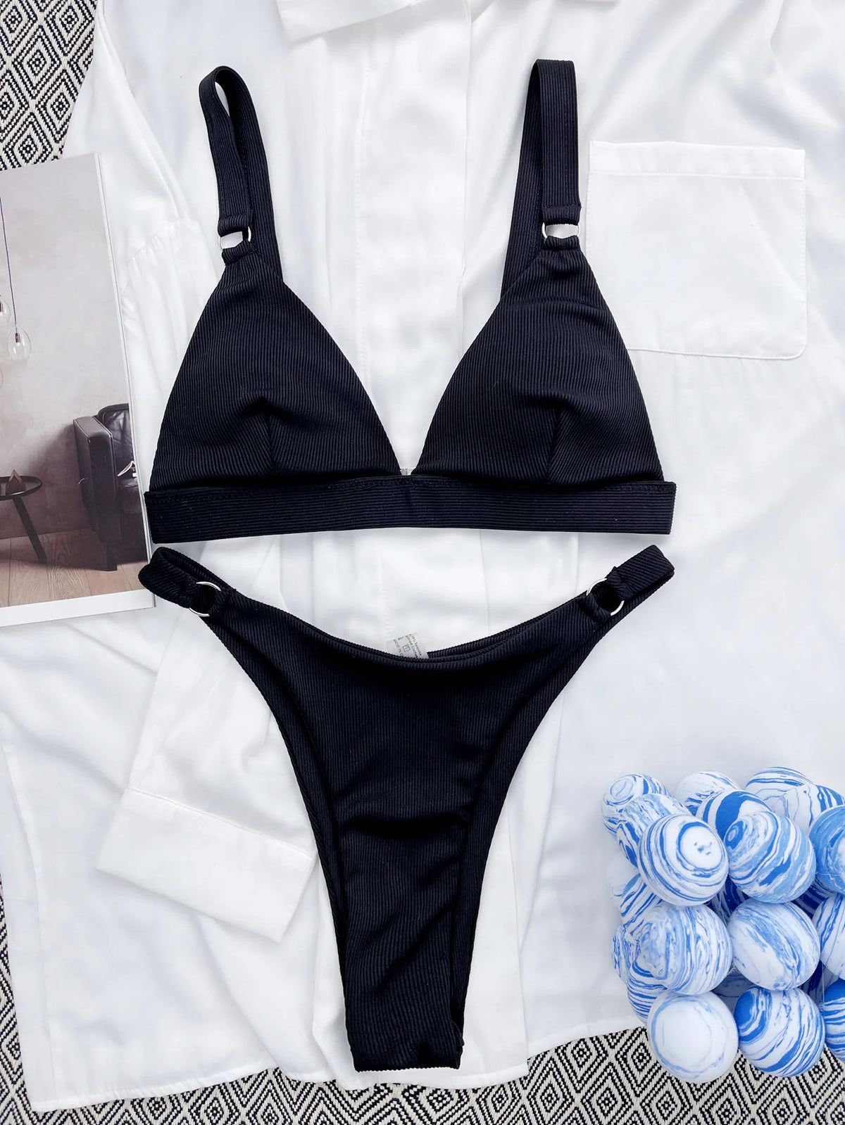 DEKA Women Solid Bikini Set Triangle Brazilian Neon Pink Swimwear Bandage Backless Two Pieces Swimsuit Beachwear Biquini
