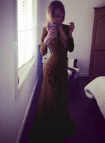 Sexy See Through Lace Long Dresses For Women Deep V-neck Solid Color Maxi Dress Fashion Streetwear Party Night Club Vestidos New