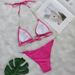 Bikini 2026 Sexy Swimwear Swimsuit Women Rose Red Rhinestone Chain Halter Triangle Bikinis Set Bathing Suit Beach Bikini Luxe