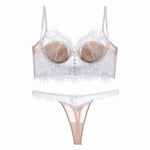 French Ultra Thin Lace Bra Set Sexy U Type Beautiful Back Underwear for Women Embroidery Flowers Bralette Romantic Bra Thong Set