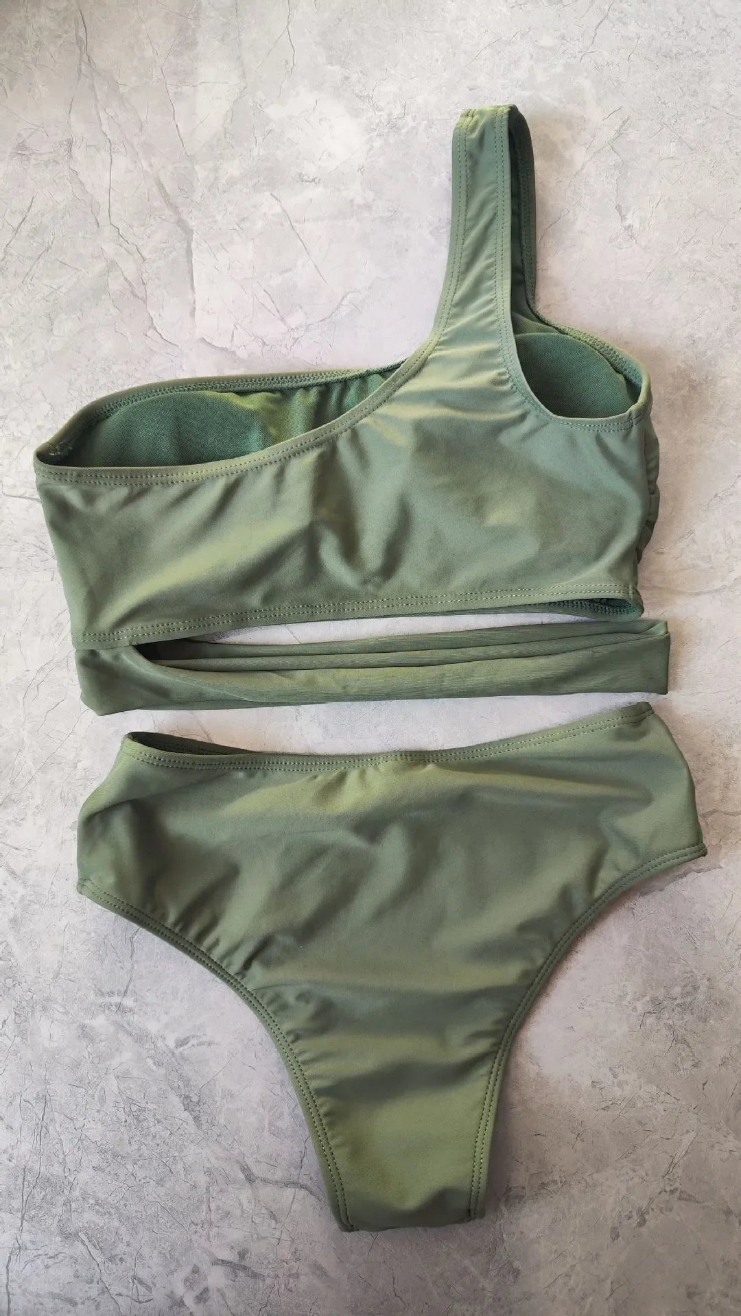 Woman 2026 Bikini One Shoulder Top Olive Green Bikinis High Waist Brief Side Cut Out Swimwear Solid Cropped Top Two Piece