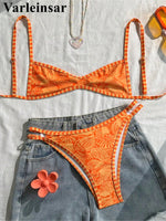 S - XL Printed Bikini Female Swimsuit Women Swimwear Two-Pieces Bikini Set High Cut Leg Brazilian Bather Bathing Suit Swim V8148