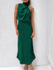 Foridol One Shoulder Turtleneck Tank Satin Women Party Dress Robe Zip Sleeveless Elegant Vintage Folds Women Clothing 2025