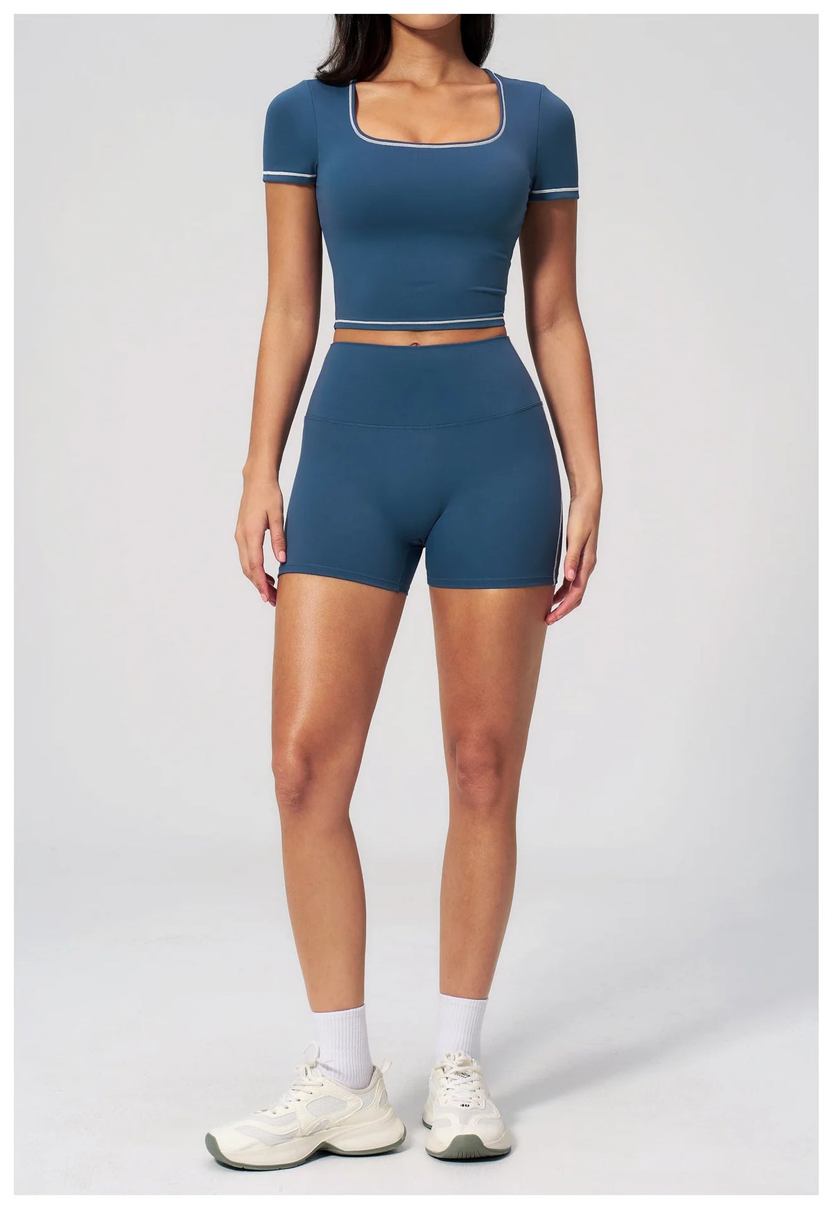 Speed Drying Tight Yoga Sets Women Color Contrast Short Sleeve Slim Sports Top High Waist Leggings Running Fitness Athletic Wear