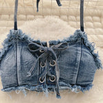 Bathing Suit Women Sexy Denim Suits Bikini Set Lace Up Drawstring Beachwear 2025 Solid Summer Vintage Two-pieces Swimwear