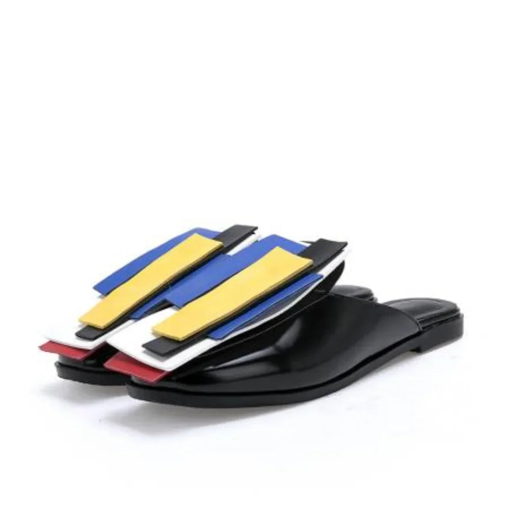 Summer Women Slipper High Block Heels Mules Party Club Ladies Mixed Color White Outdoor Slip-on Square Toe Shoes