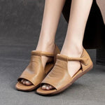 2026 Women's Summer Solid Color Retro Outdoor Casual Comfortable Flat SandalsBeach Sandal
