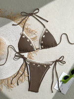 Shell Decoration Ribbed Bikini Women Swimwear Female Swimsuit Two-pieces Bikini Set Halter Strappy Bather Bathing Suit Swim Lady