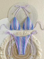 XS - L Mesh Knitted Rope Halter Brazilian Bikini Women Swimwear Female Swimsuit Two-pieces Bikini Set High Cut Bathing Suit Swim