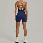 Spring/summer Women's Contrasting Yoga Jumpsuit Hollow Out Cross Back Camisole One Piece Sports Suit Hip Lifting Fitness Romper