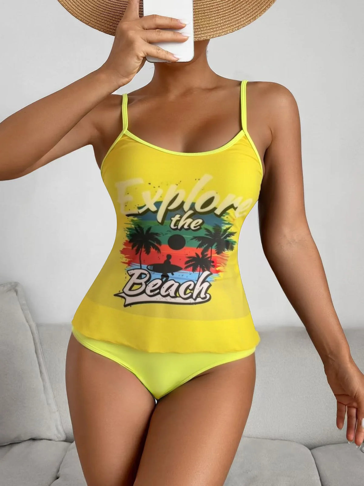 Summer Swimwear for Women Tankini Sets Swimsuit Vintage Padded Mesh Bathing Suit Print Beachwear Female Women's Swim Wear 2025