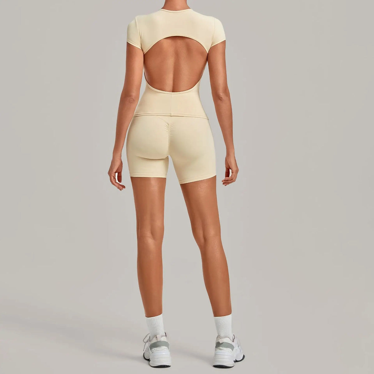 Women's Seamless Yoga Sets Sports Fitness Workout Hip-lifting High Waist Shorts Backless Short-sleeve Vest Suit Gym Training Set