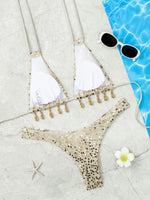 Shiny Sequins Halter Shells Bikini Female Swimsuit Women Swimwear Two-pieces Bikini Set Brazilian Bather Bathing Suit Swim Lady