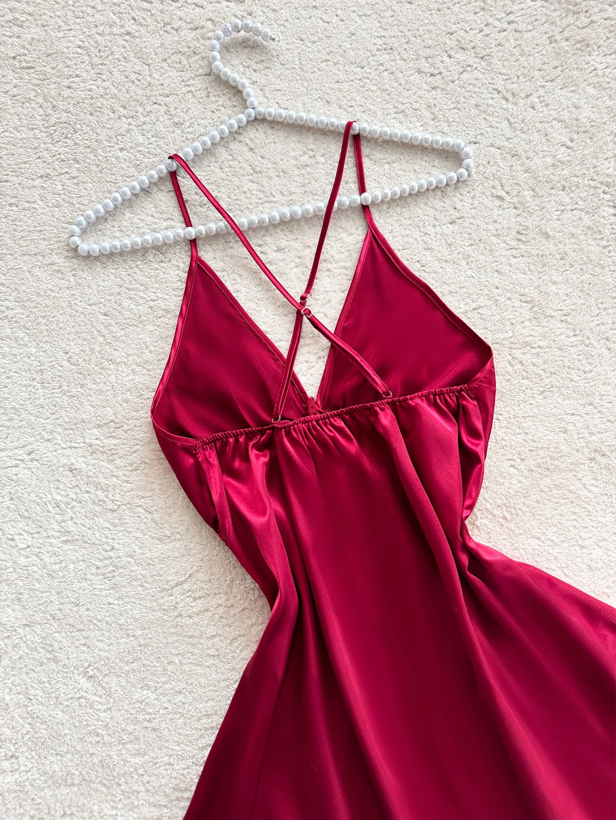 Sexy Criss Cross Back Nightdress Women V Neck Lace Trim Hollow Out Sleepwear Pajamas For Home Wear