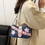 Fashion Women's Handbags Denim Stars Pattern Cool Girls Underarm Bag Female Small Shoulder Hobo Bags Chain Tote Bag