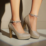 Elegant String Beads Women Wedding Shoes Bride Thin High Heels Gold Silver Pink 2026 Autumn Spring Plus Size 34-43 Lady