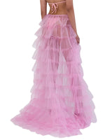 Fashion Long Tulle Skirt Women Elegant Princess Sexy Style Irregular Mesh Tutu Skirts Vintage Puffy Skirt Beach Cover-ups