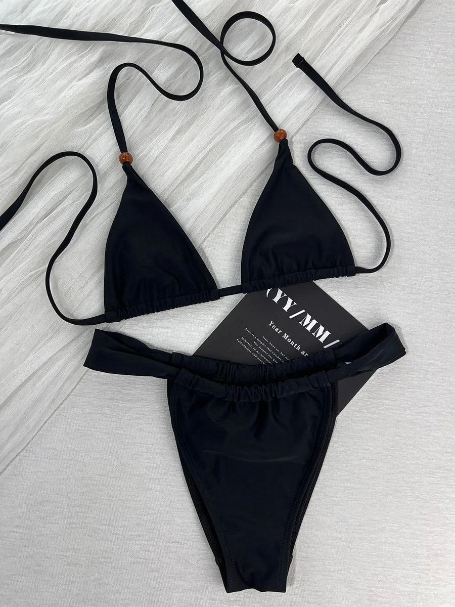 2026 Halter Beads Mini Micro Bikini Female Swimsuit Women Swimwear Two-pieces Bikini Set High Cut Leg Bather Bathing Suit Swim