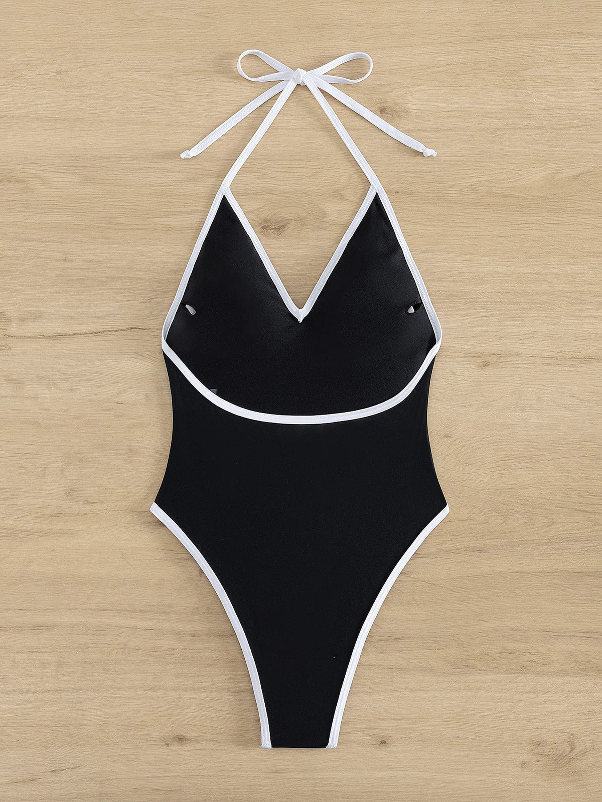 Sexy Deep V Neck One Piece Swimsuit 2025 Women Black Contrast Push Up Backless Slim Tummy Control Swimwear Beach Pool Bather
