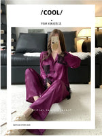 Spring and summer women's pajamas lace sweet cardigan long-sleeved suit home wear