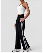 New Contrasting Striped Yoga Sets Women Hanging Neck Slim Sports Vest Gym Outfits High Waist Pocket Pants Running Fitness Suits