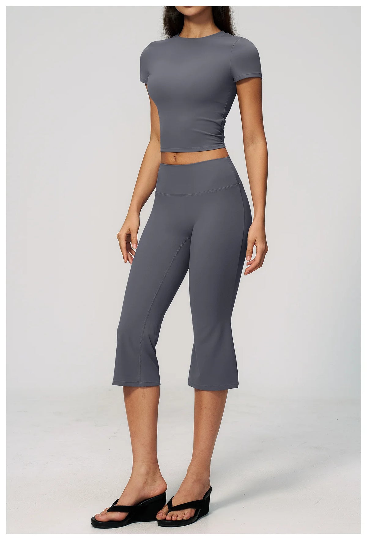 Yoga Set for Women High Waist Hip Lifting Tight Mid Pants Fitness Suit Short Sleeve O Neck Slimming Sports T Shirt Athletic Wear