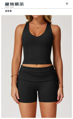 Women's Yoga Pants Summer Folding Drawstring High Waisted Nude Tight Sports Shorts Breathable Tummy Control Workout Leggings