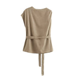 Foridol Irregular Sleeve Top+pants Set Women Summer Elegant Office Casual Matching Set Sash Buttons Decor Brown Suit Outfits