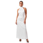 Women Summer Sexy Long Dress Sleeveless Halterneck Backless Solid Color Cocktail Dresses for Party