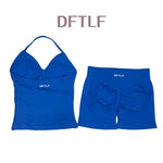 DFTLF 2 Pieces Sports Set Women Backless Tank Yoga Tops High Waist Scrunch Seamless Shorts Sport Gym Set Sportswear Workout Set